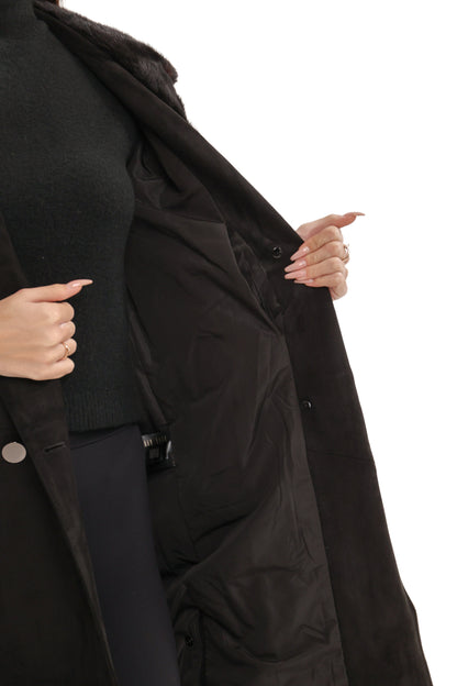 Genuine Mink Fur Eco Suede Coat