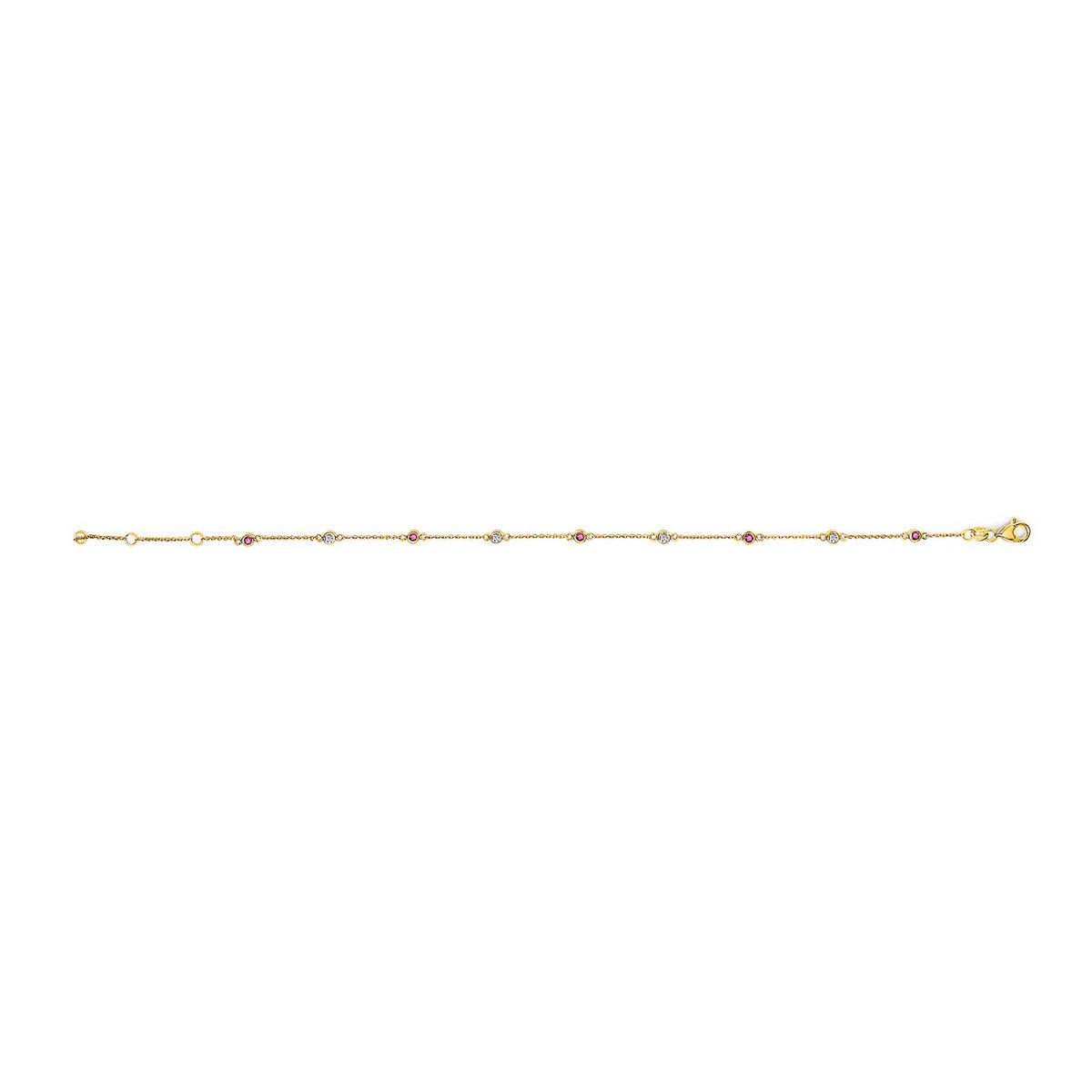 14K Yellow Gold Ruby and Diamond Bezel Station Chain Bracelet