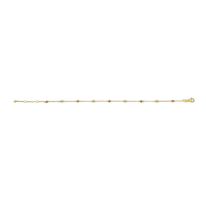 14K Yellow Gold Ruby and Diamond Bezel Station Chain Bracelet