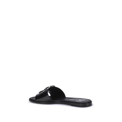 Black Calf Leather Bos Taurus Flat Sandals