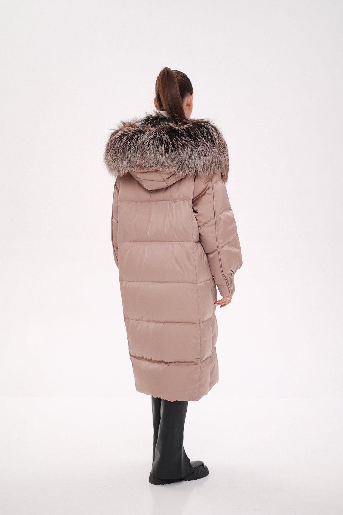 Rei Silver Fox Hood Down Coat Blush