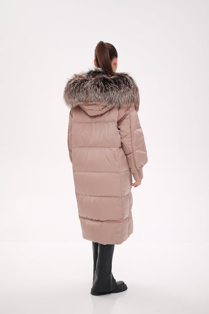 Rei Silver Fox Hood Down Coat Blush