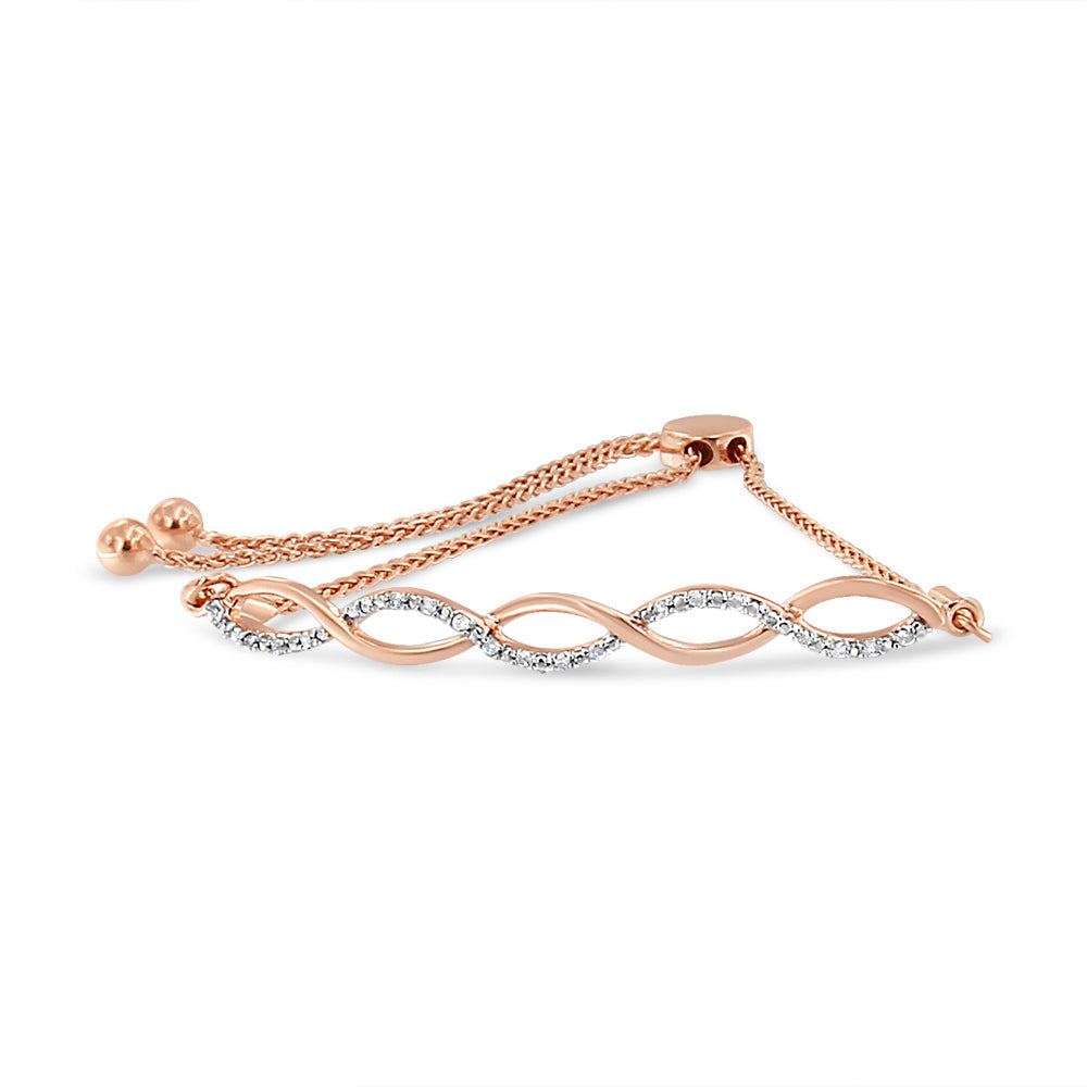 14K Rose Gold Plated Sterling Silver Diamond Infinity Twist Bolo Bracelet