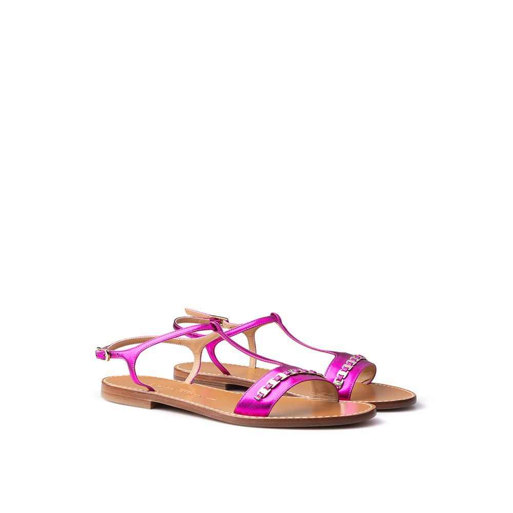 Purple Leather Flat Sandals