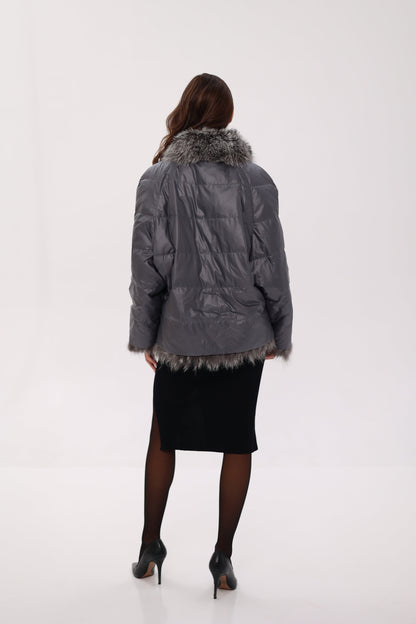 Reversible Genuine Silver Fox  Down Fill Coat