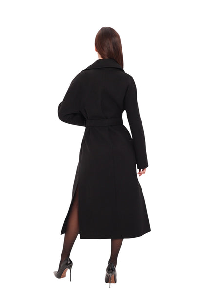 Cambridge Comfort Wraparound Wool Cashmere Coat Black