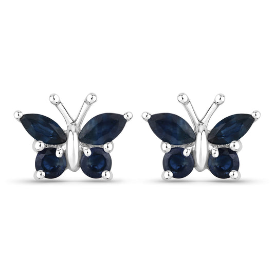 Sterling Silver Blue Sapphire Marquise and Round Earrings