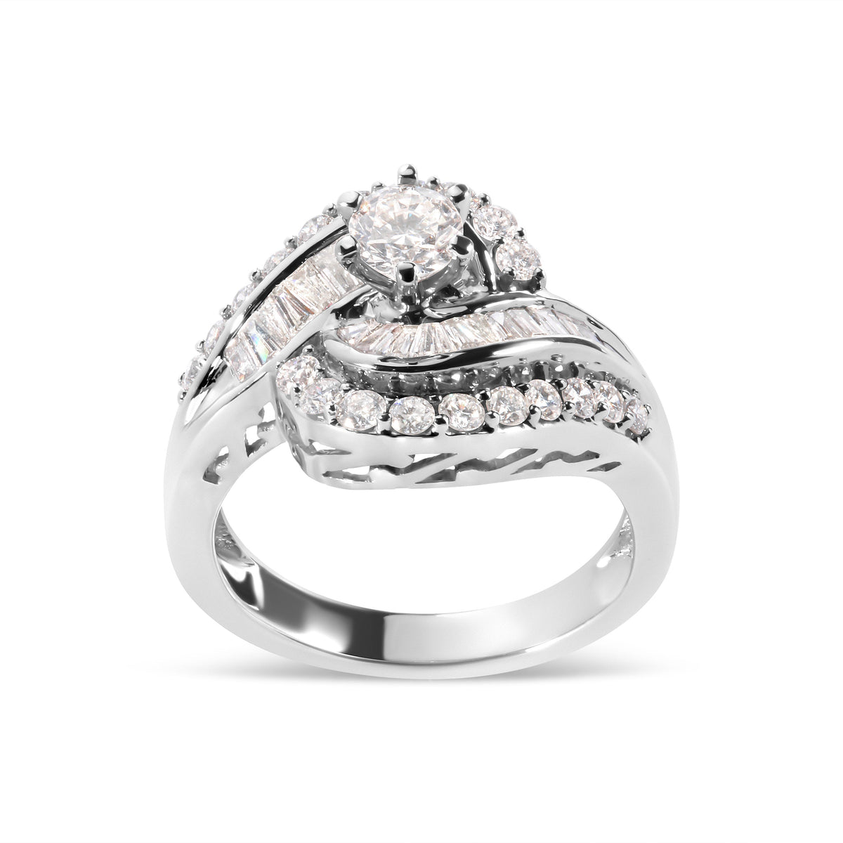 14K White Gold Diamond Swirl Cocktail Ring