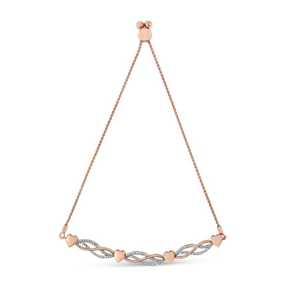 Rose Gold Plated Sterling Silver Diamond Infinity Heart Bolo Bracelet