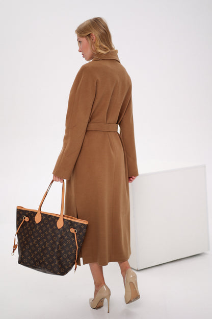 Cambridge Comfort Wraparound Wool Cashmere Coat Dark Camel