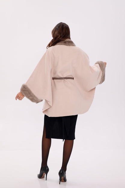 Genuine Mink Fur Double Face Wool Poncho