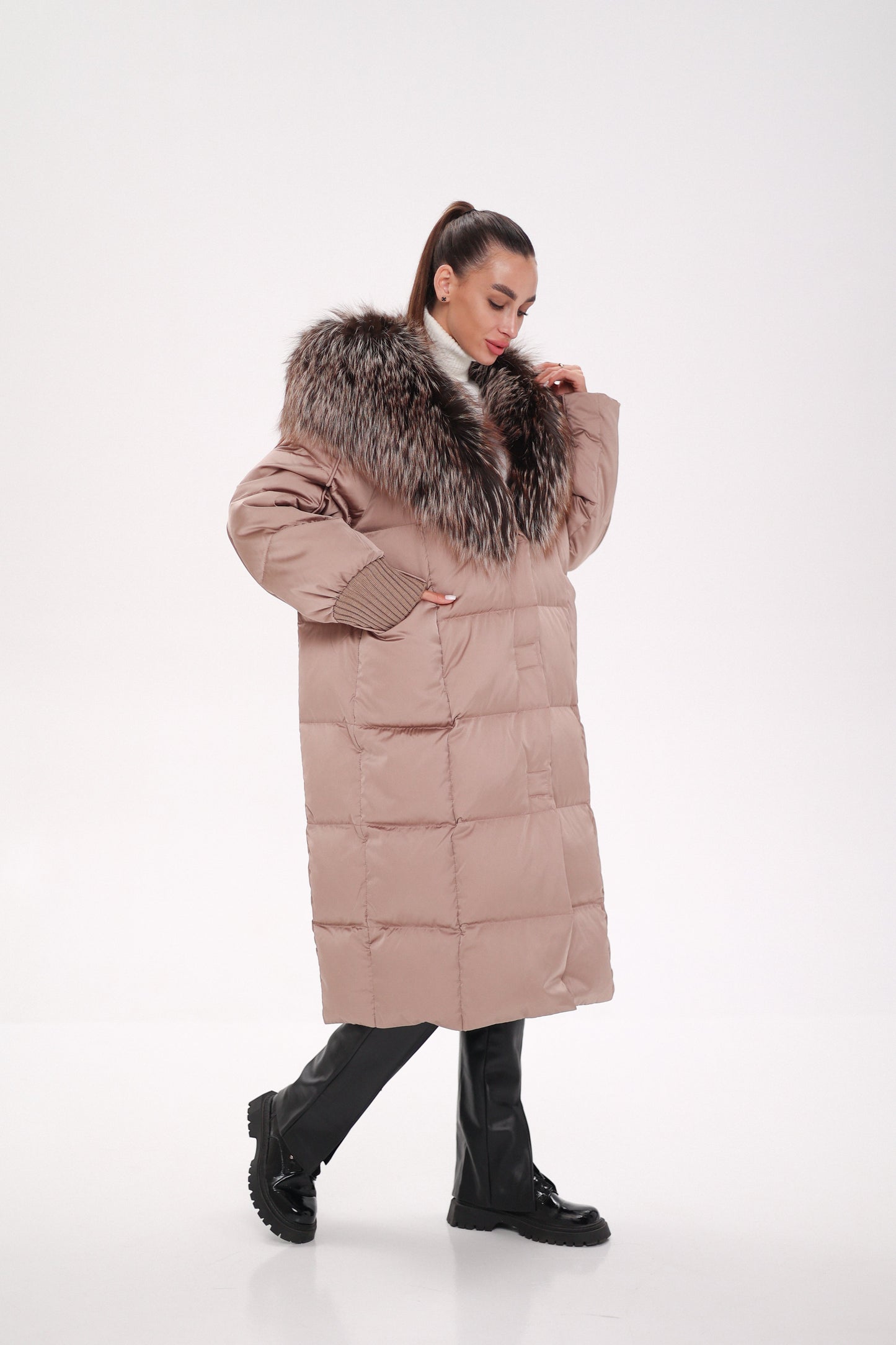 Rei Silver Fox Hood Down Coat Blush