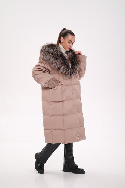 Rei Silver Fox Hood Down Coat Blush