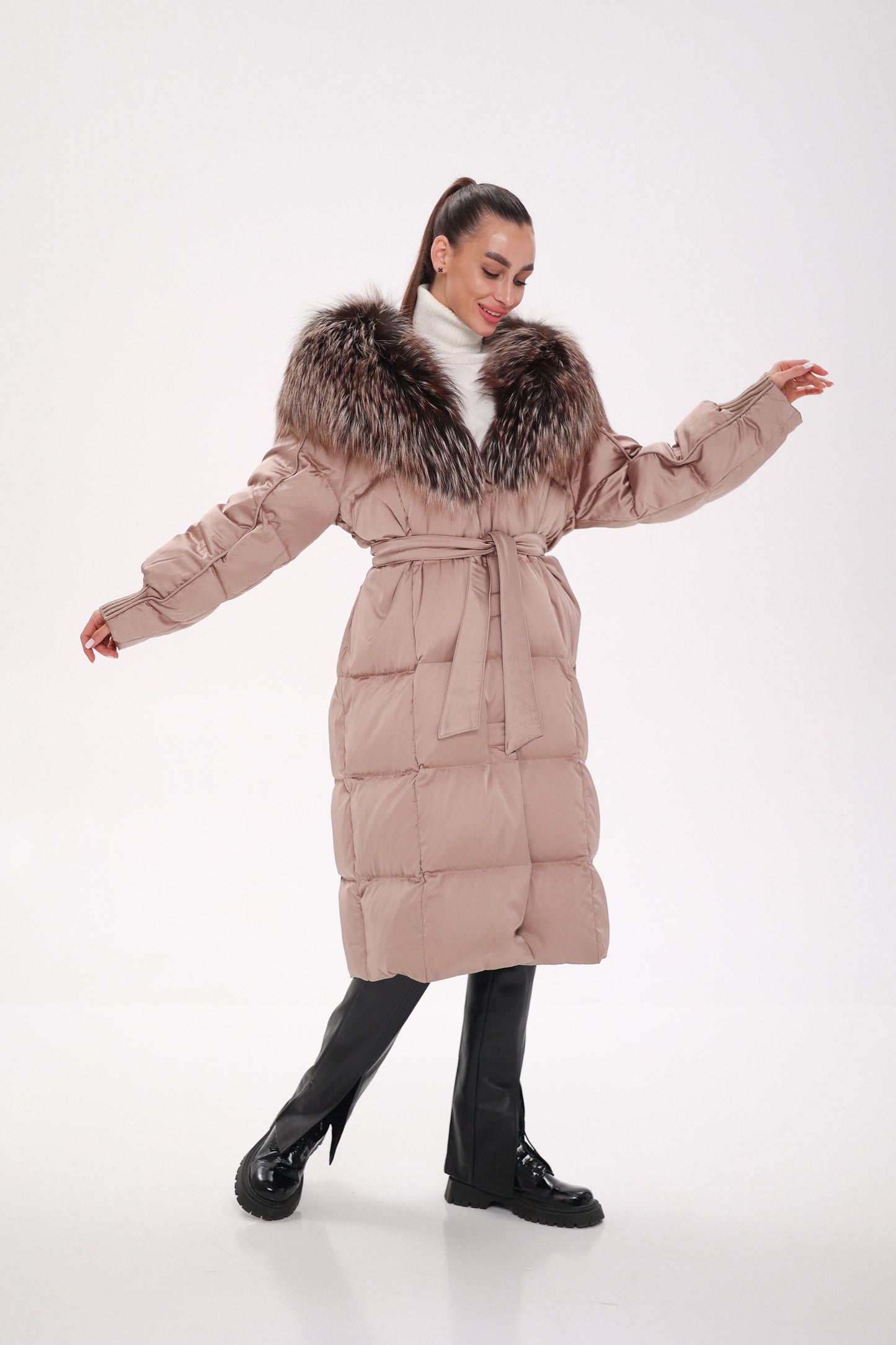 Rei Silver Fox Hood Down Coat Blush