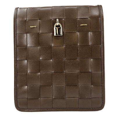 Woven Leather Chocolate Crossbody Bag