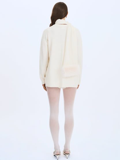 Orla White Wool-Blend Ribbed Knit Cardigan