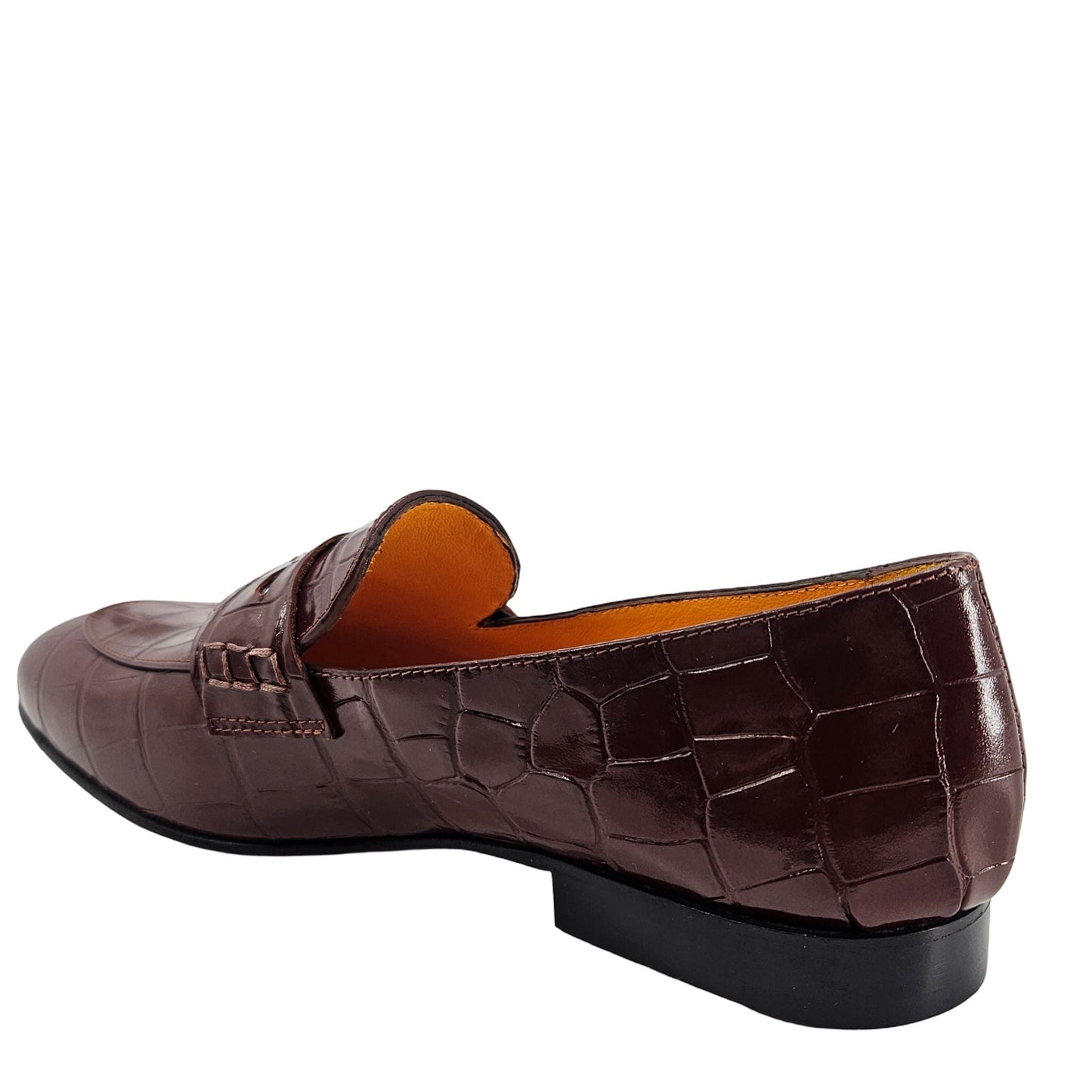 Madison Maison Chocolate Croc-Embossed Leather Flat Loafers