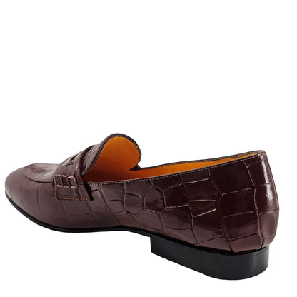 Madison Maison Chocolate Croc-Embossed Leather Flat Loafers