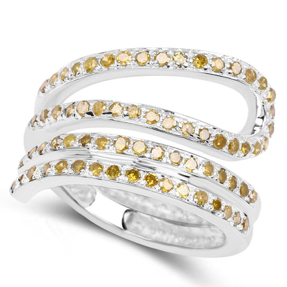 Sterling Silver 0.83 Carat Yellow Diamond Cluster Ring