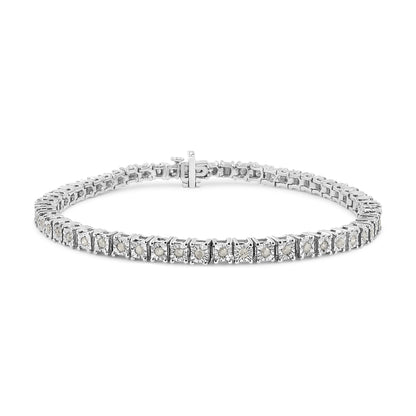 Sterling Silver Diamond Square Frame Miracle-Set Tennis Bracelet