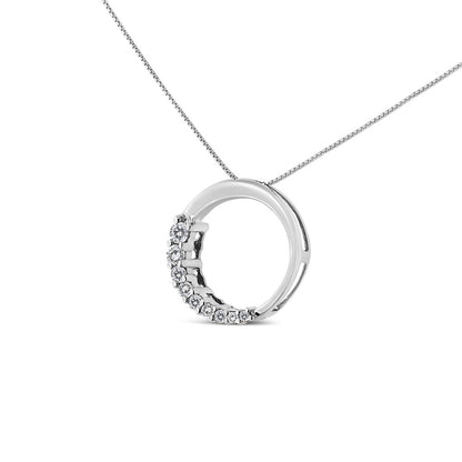 14K White Gold Diamond Graduating Open Circle Pendant Necklace
