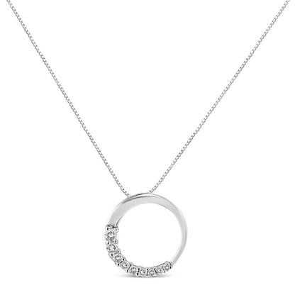 14K White Gold Diamond Graduating Open Circle Pendant Necklace