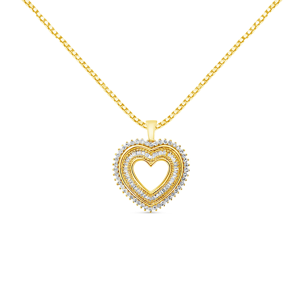 Yellow Gold Plated Sterling Silver 1.0 Cttw Diamond Composite Heart Pendant Necklace