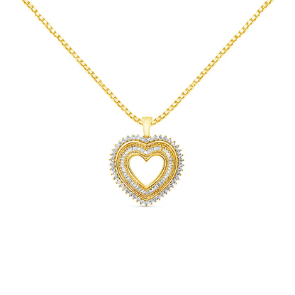 Yellow Gold Plated Sterling Silver 1.0 Cttw Diamond Composite Heart Pendant Necklace