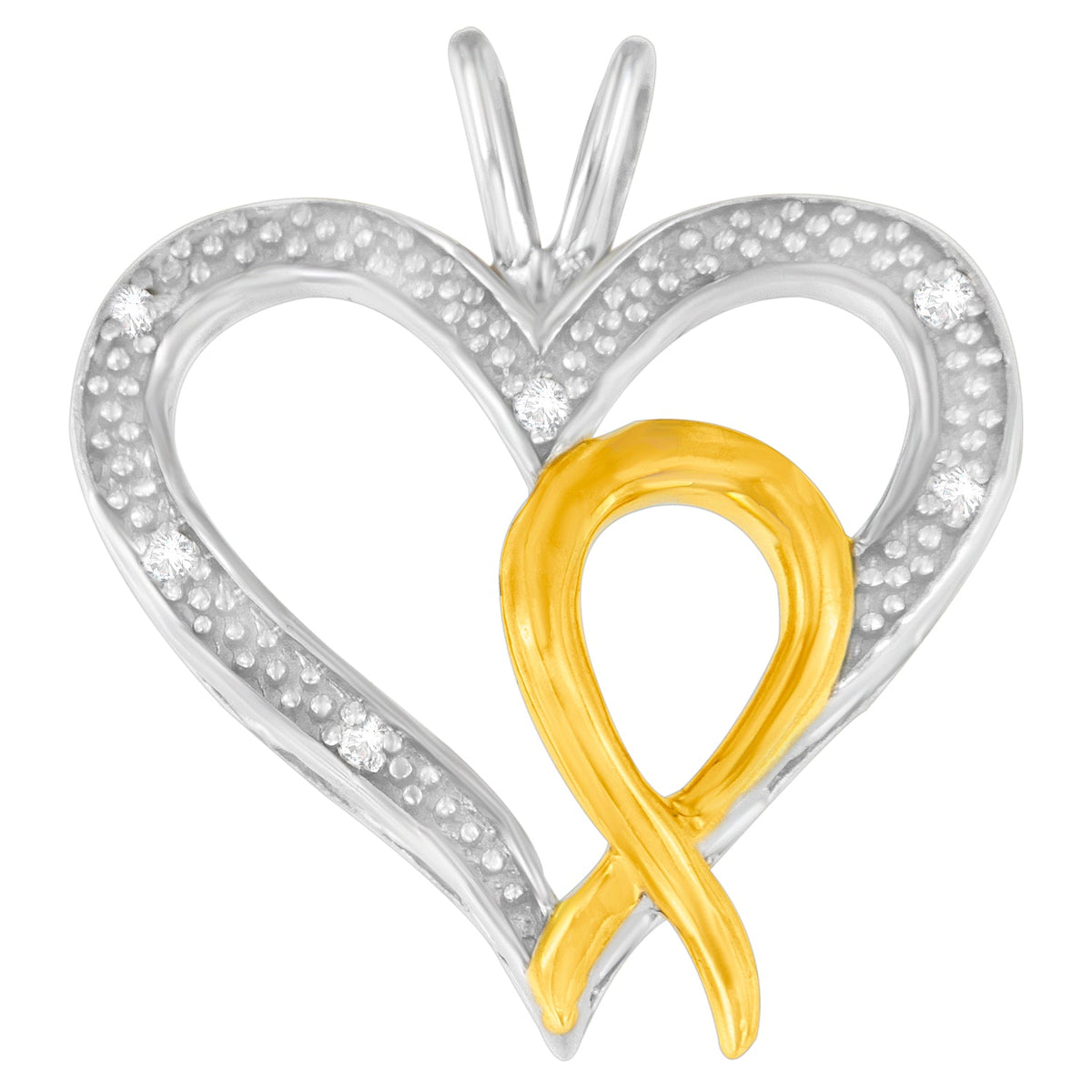Sterling Silver and 10K Gold Diamond Heart-Ribbon Pendant Necklace