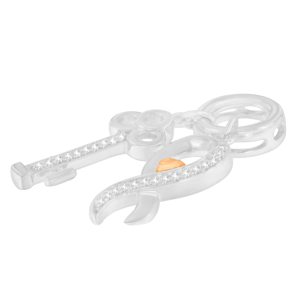 Two-Tone Sterling Silver Diamond Key Pendant Necklace