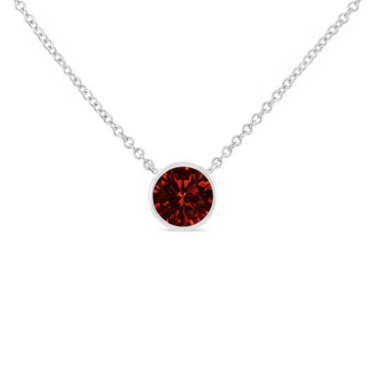 Sterling Silver Red Garnet Solitaire Pendant Necklace