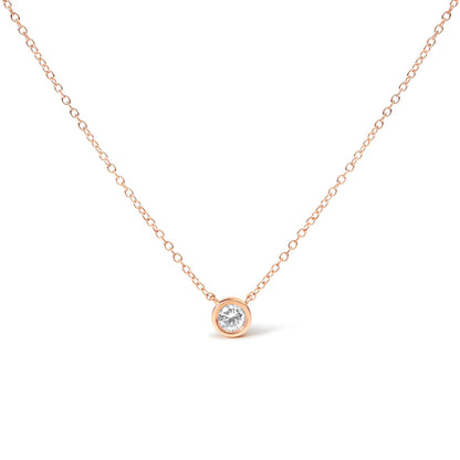 10K Rose Gold 1/3 Carat Round Brilliant-Cut Diamond Modern Bezel-Set Solitaire 16"-18" Pendant Necklace (H-I Color, SI2-I1 Clarity)