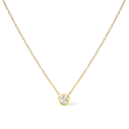 10K Yellow Gold 1/3 Carat Round Brilliant-Cut Diamond Modern Bezel-Set Solitaire 16"-18" Pendant Necklace (H-I Color, SI2-I1 Clarity)
