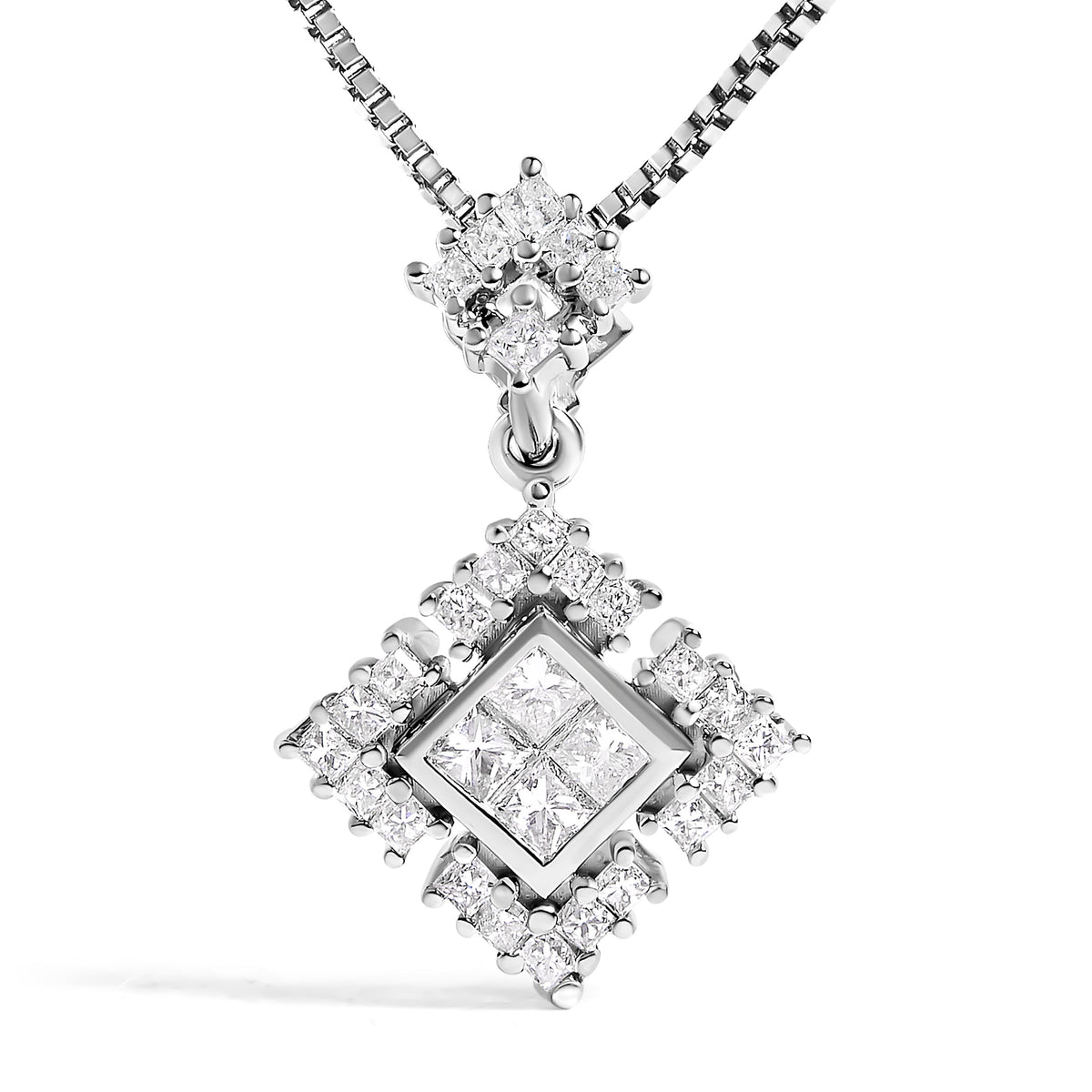 UndeniablyLuxe Fine Jewelry White Gold Diamond Geometric Pendant Necklace