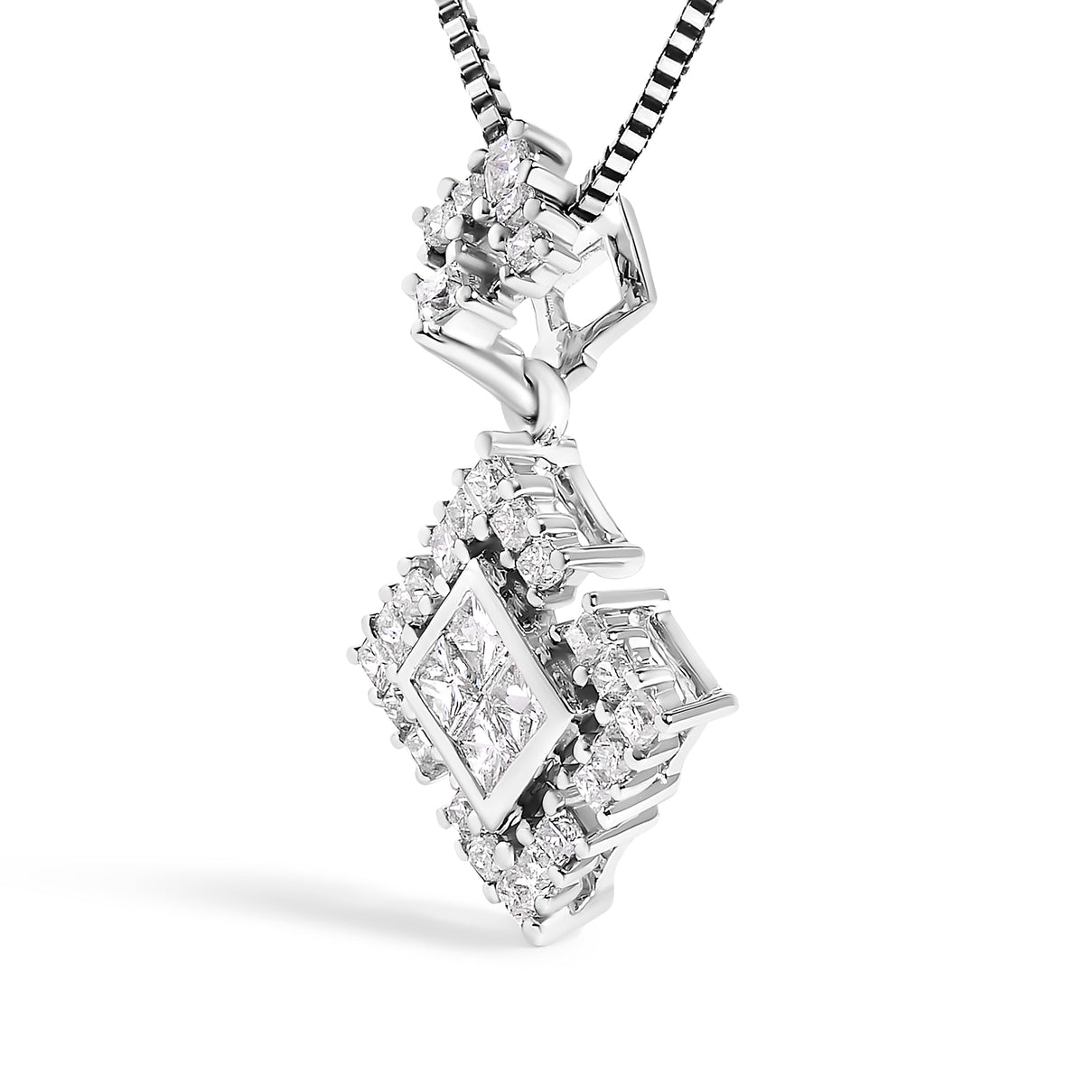 UndeniablyLuxe Fine Jewelry White Gold Diamond Geometric Pendant Necklace