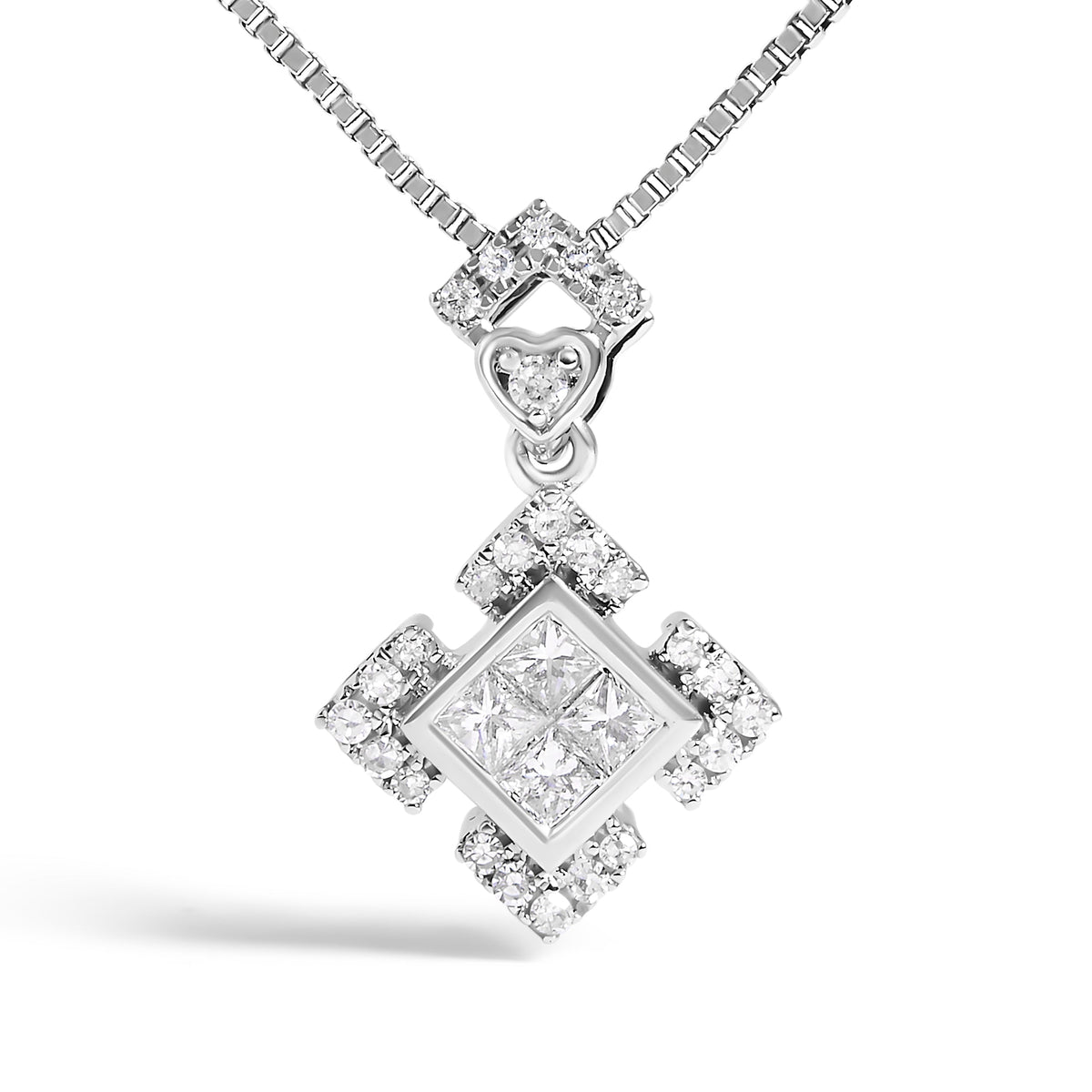 10K White Gold Diamond Geometric Design Pendant Necklace
