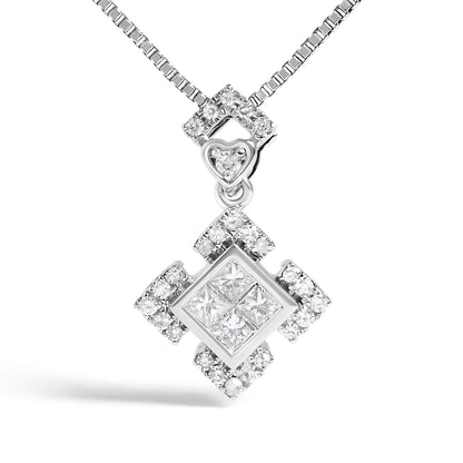 10K White Gold Diamond Geometric Design Pendant Necklace