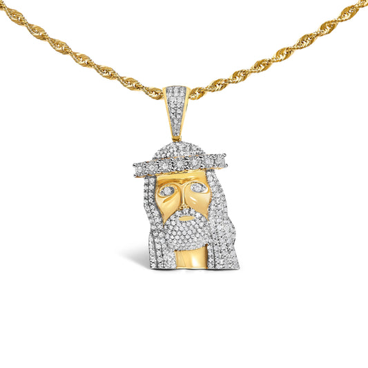 Yellow Gold Diamond Jesus Pendant Necklace