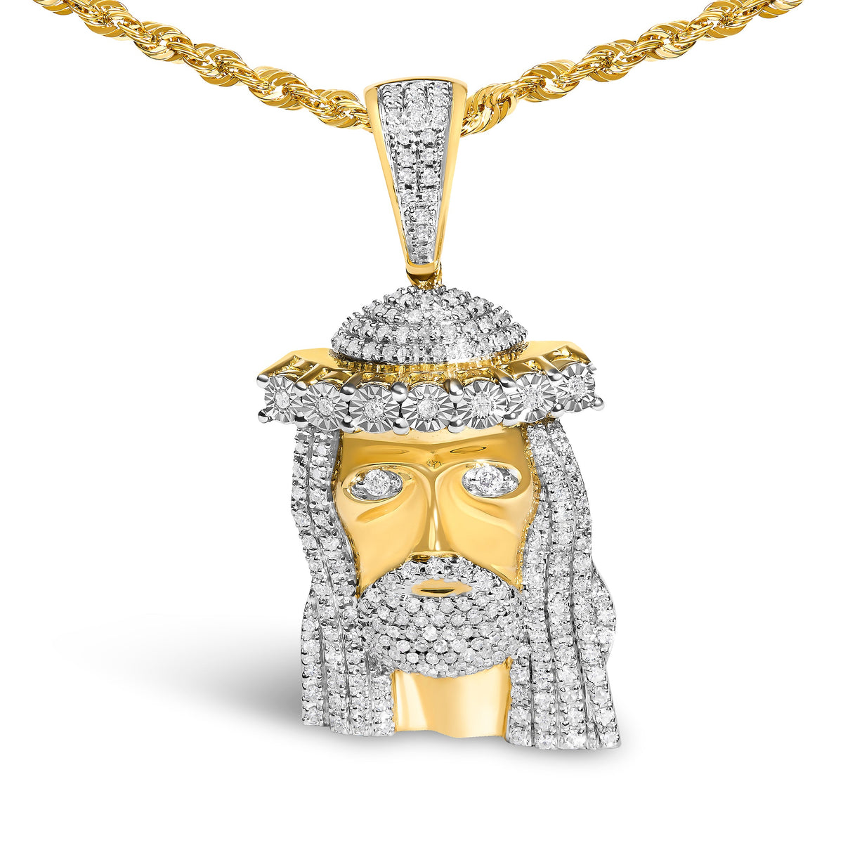 Yellow Gold Diamond Jesus Pendant Necklace