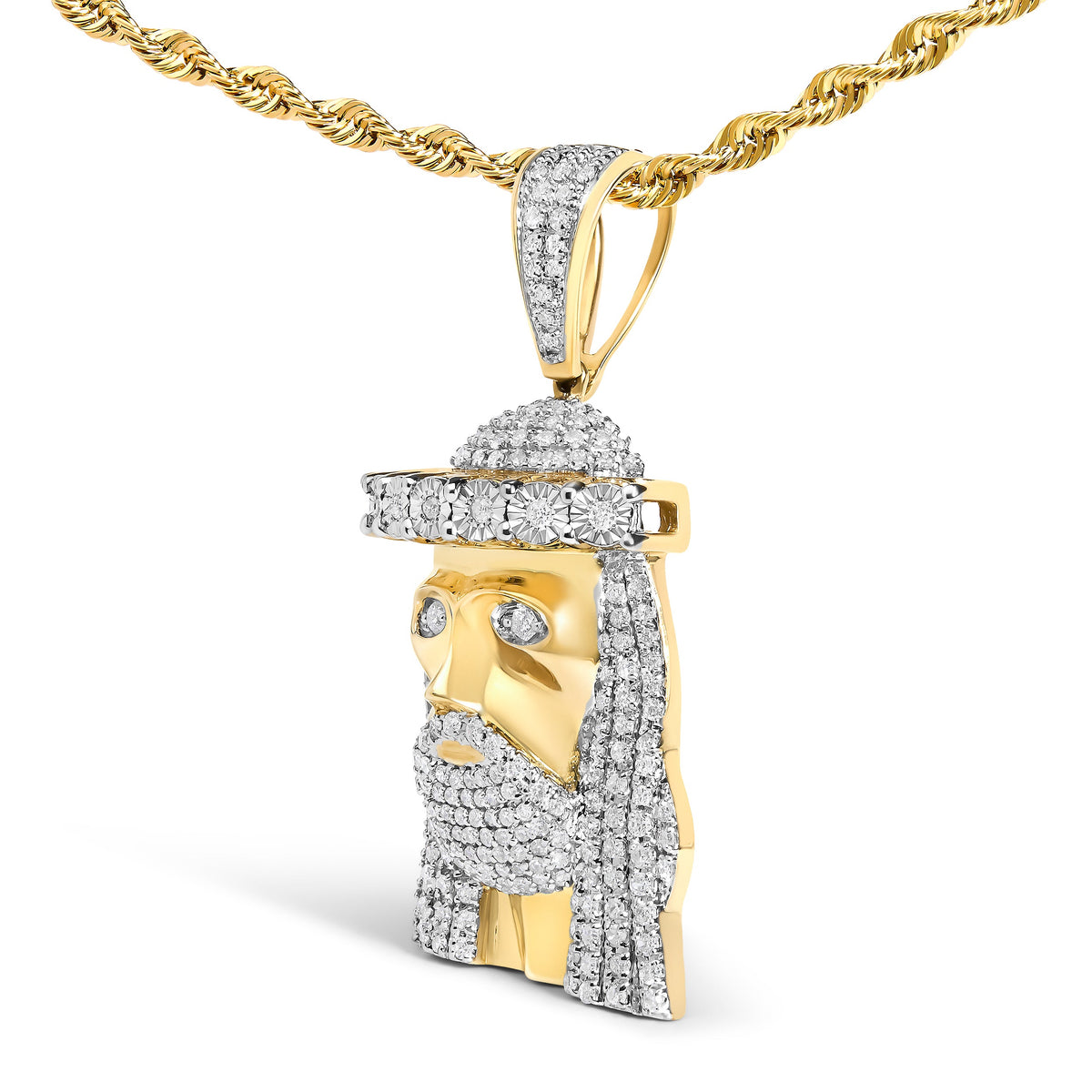 Yellow Gold Diamond Jesus Pendant Necklace
