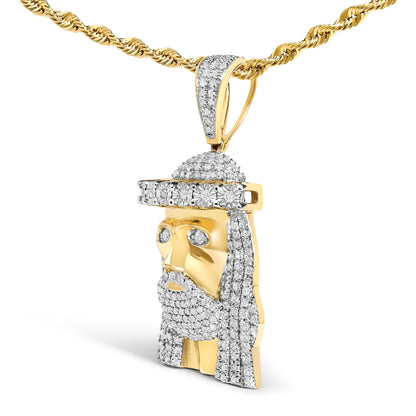 Yellow Gold Diamond Jesus Pendant Necklace