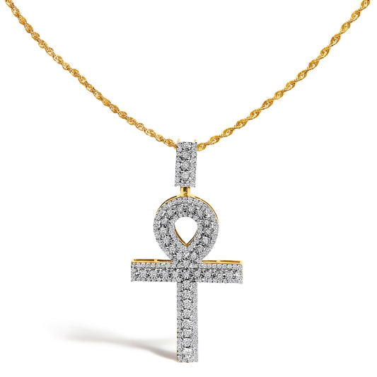 Yellow Gold Diamond Ankh Cross Pendant Necklace