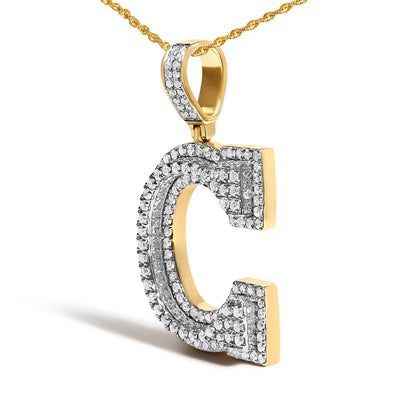10K Yellow Gold Diamond Initial 'C' Pendant Necklace
