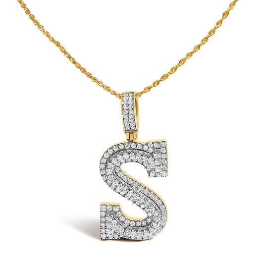 Yellow Gold Diamond Letter S Initial Pendant Necklace