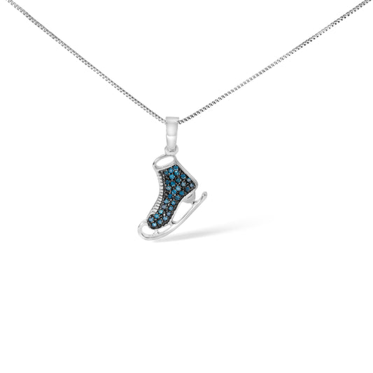 Sterling Silver 1/10 Cttw Blue Diamond Ice Skate Pendant Necklace