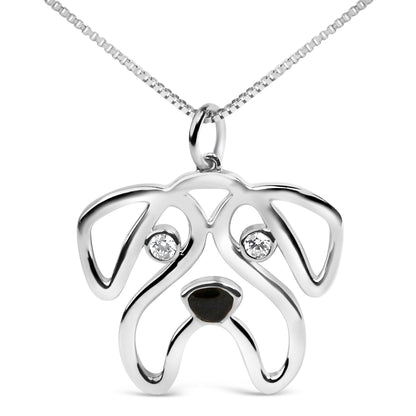 .925 Sterling Silver Diamond Pug Dog Pendant Necklace