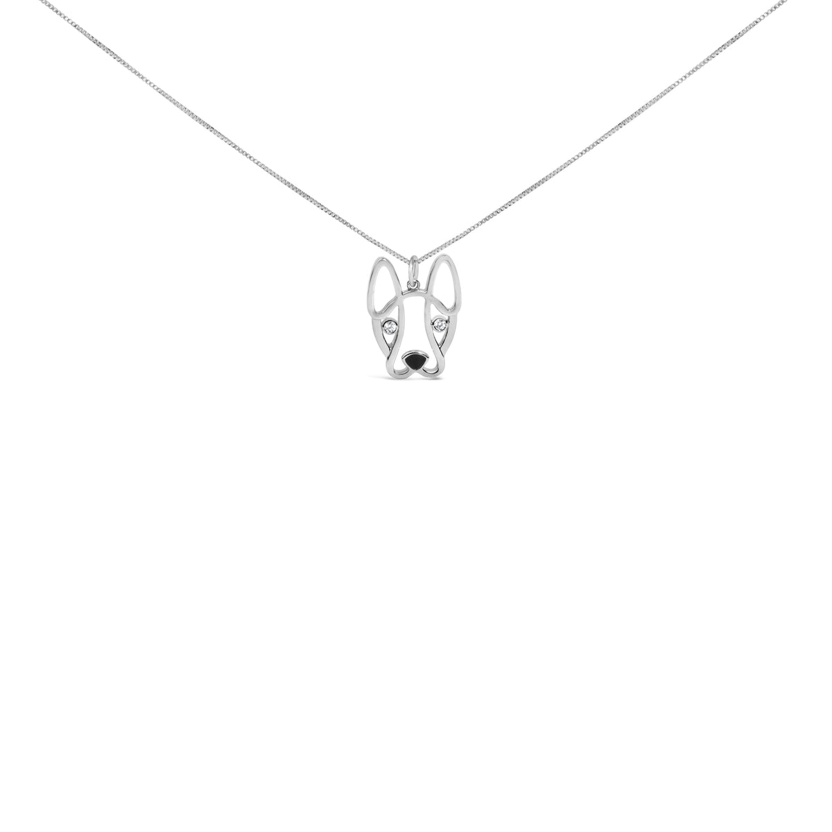 Sterling Silver Diamond Accent and Black Enamel French Bulldog Pendant Necklace