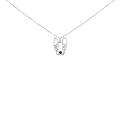 Sterling Silver Diamond Accent and Black Enamel French Bulldog Pendant Necklace