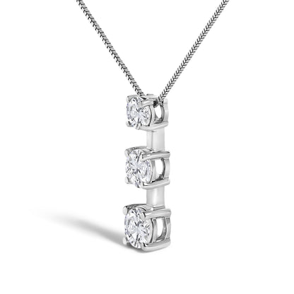 10K White Gold 1/2 Cttw Diamond 3 Stone Drop Pendant Necklace