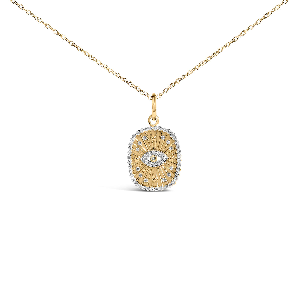 14K Yellow Gold Plated Sterling Silver 3/8 Cttw Diamond Evil Eye Pendant Necklace